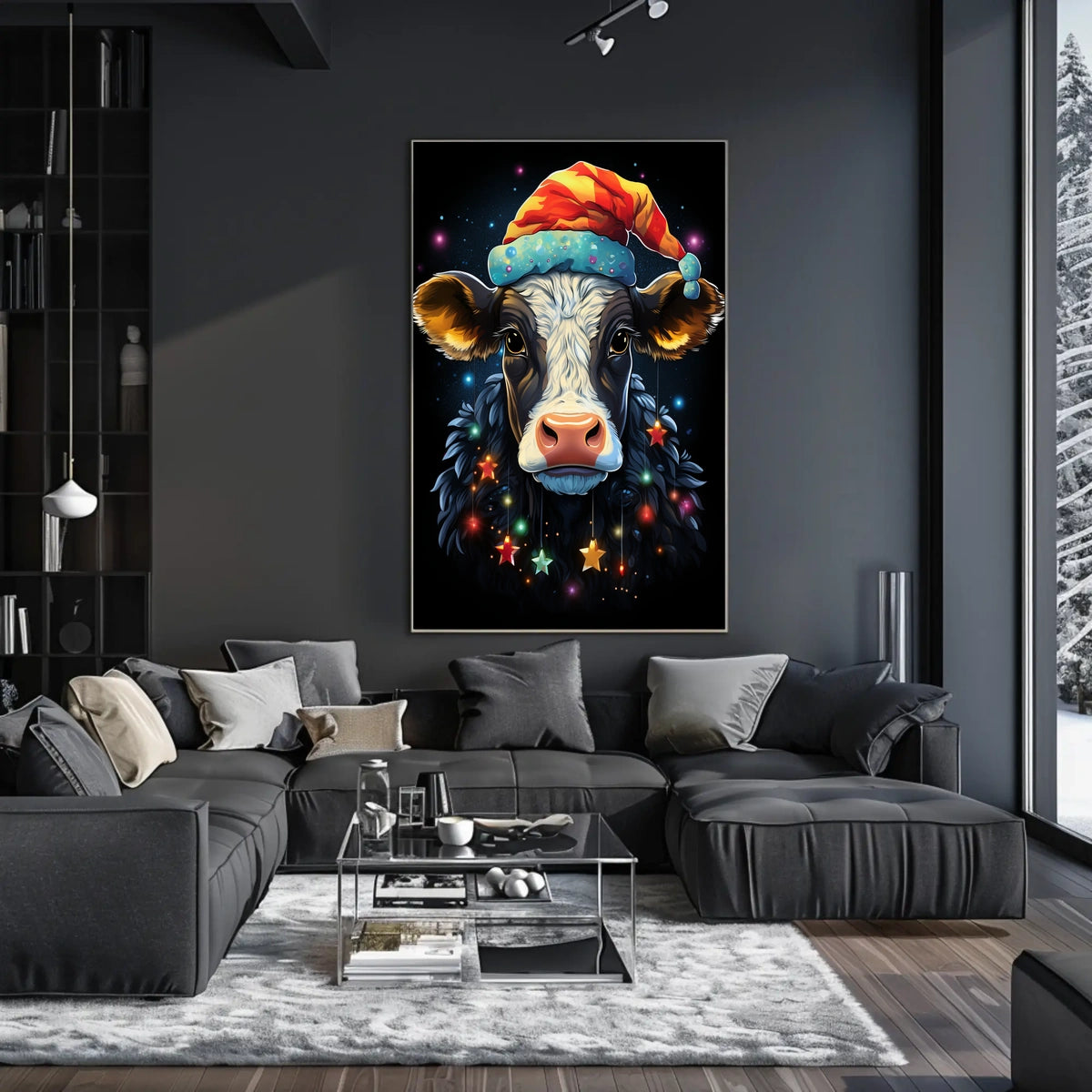 Whimsical Cow Christmas Poster: Festive Holiday Decor