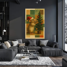 Festive Mouse and Christmas Tree Poster