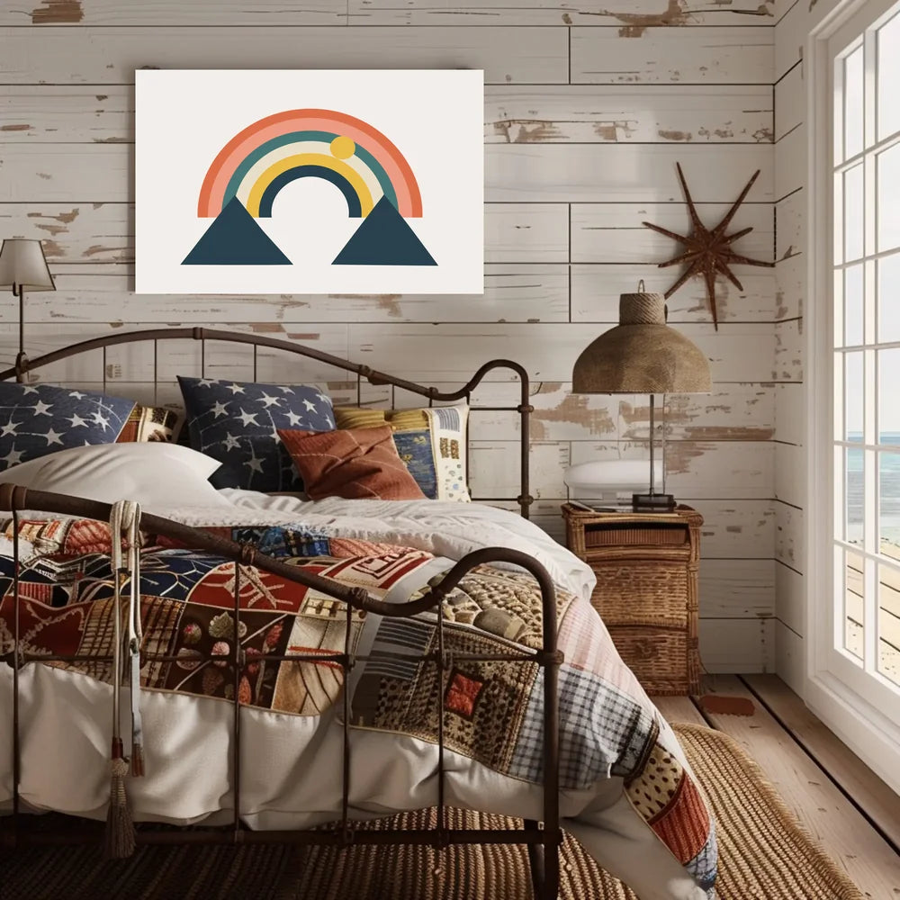 Abstract Rainbow and Geometric Mountains Art Poster