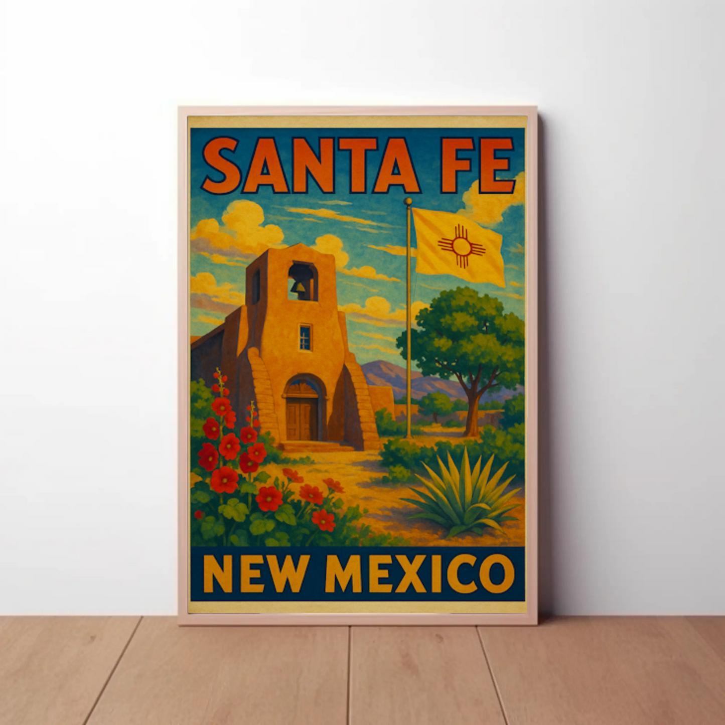 Santa Fe Adobe Charm, Mid-Century Travel Poster