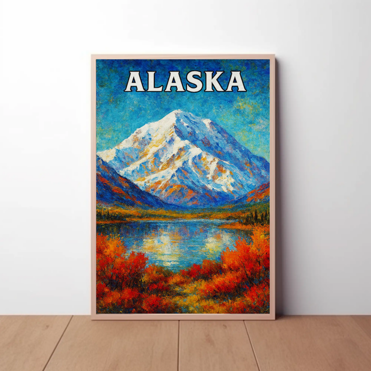 Alaska Mountain Reflection Autumn Foliage Lake Travel Poster