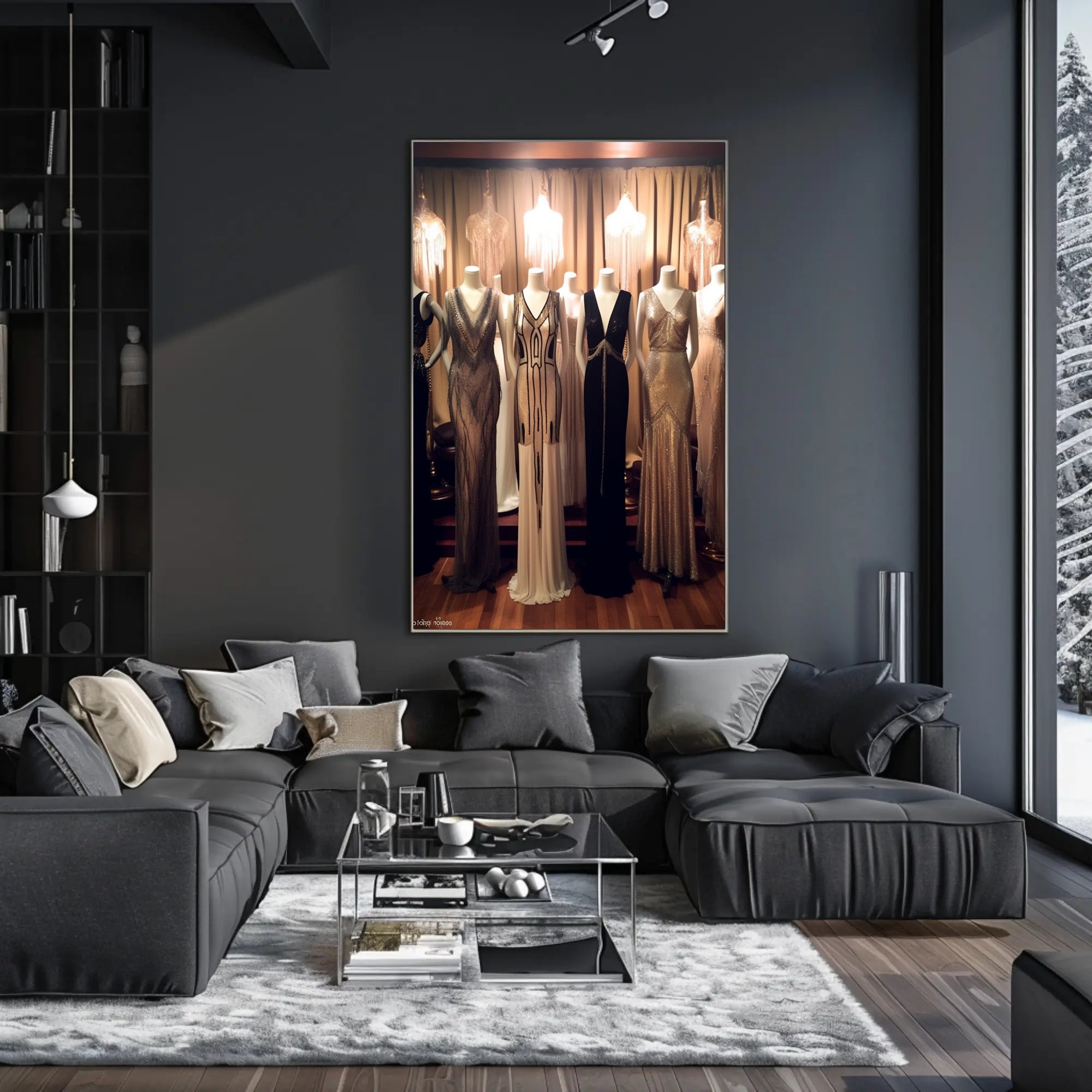 Elegant Evening Gowns Display Poster