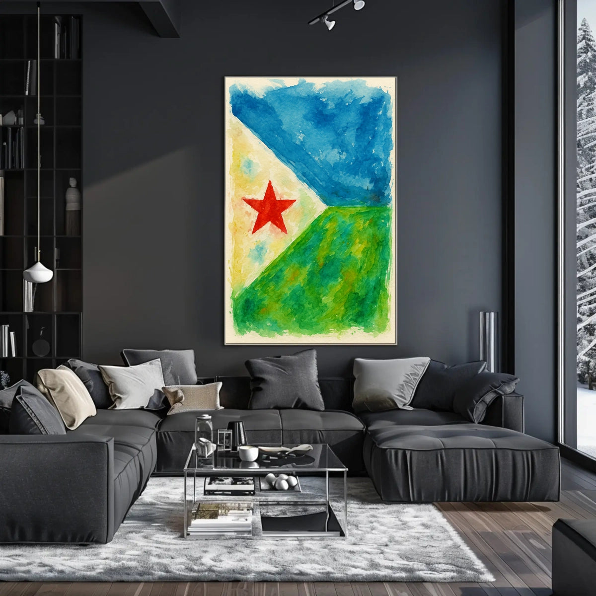 Abstract Landscape With Red Star Poster