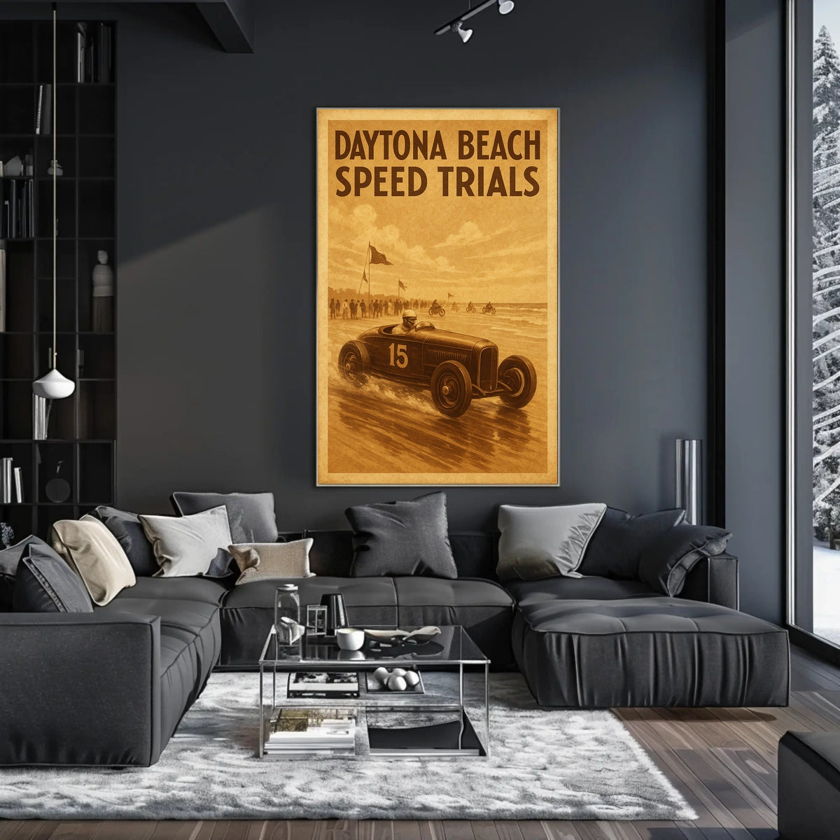 Vintage Car Race Daytona Beach Speed Excitement Poster