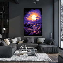 Serene Sunset Countryside Landscape Art Poster Print