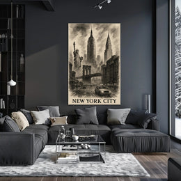 New York City Landmarks Cityscape Poster Vintage Wall Art