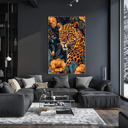 Majestic Leopard in Bloom Wall Art Print