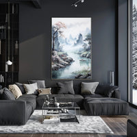 Serene Mountain Vista: Traditional East Asian Artistic Poster