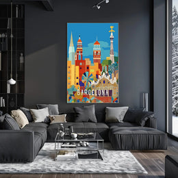 Barcelona's Vibrant Architecture Cityscape Artistic Poster
