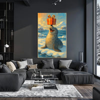 Joyful Seal With A Gift Poster