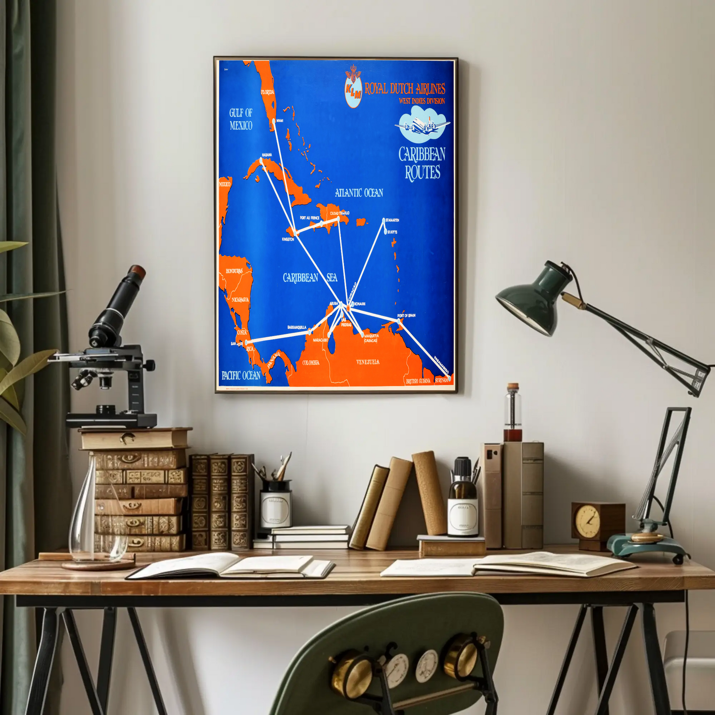 KLM Caribbean Routes Vintage Poster