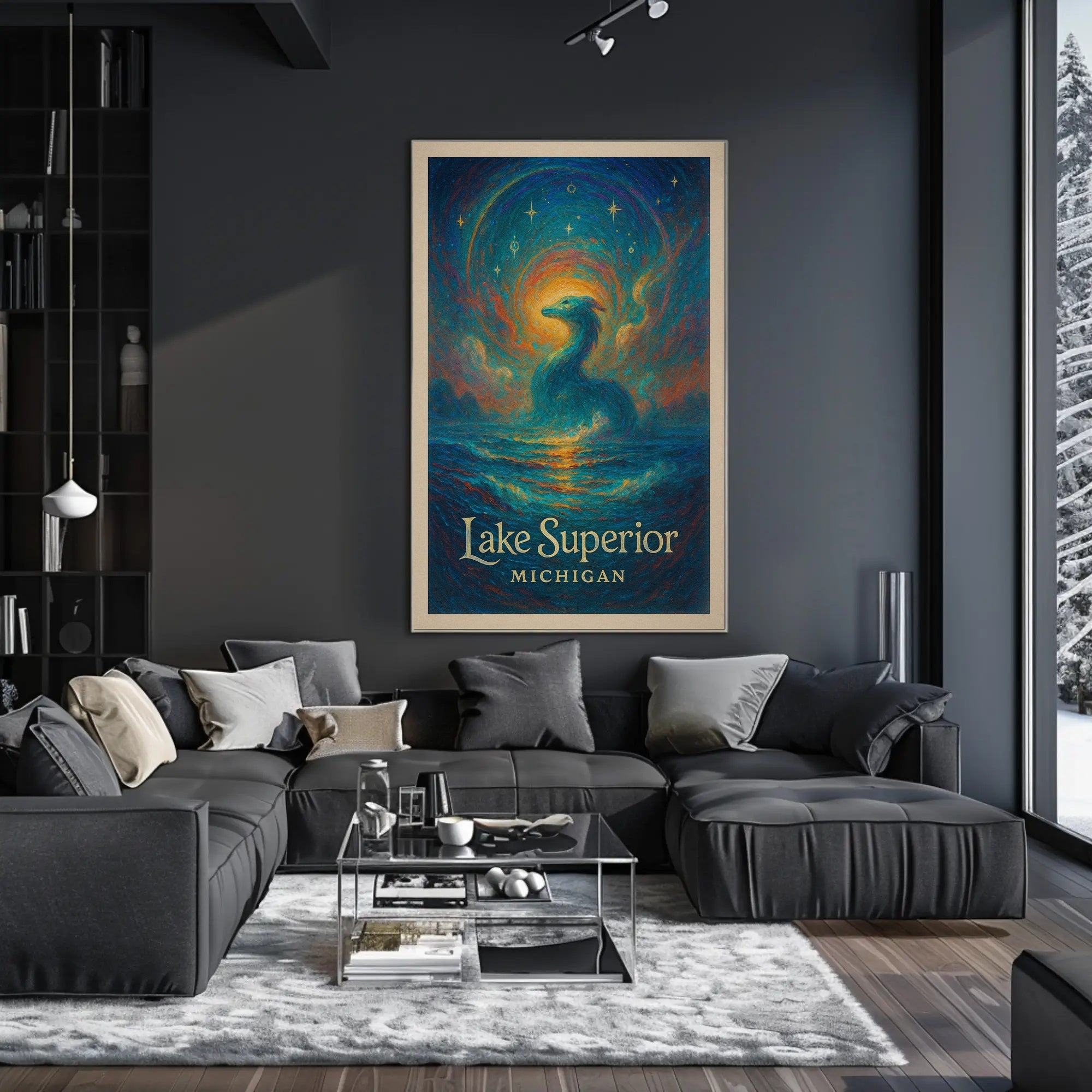 Enchanted Lake Superior: Dragon at Dusk Fantasy or Mythology Poster