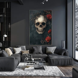 Skull and Roses Gothic Art Print Abstract Poster