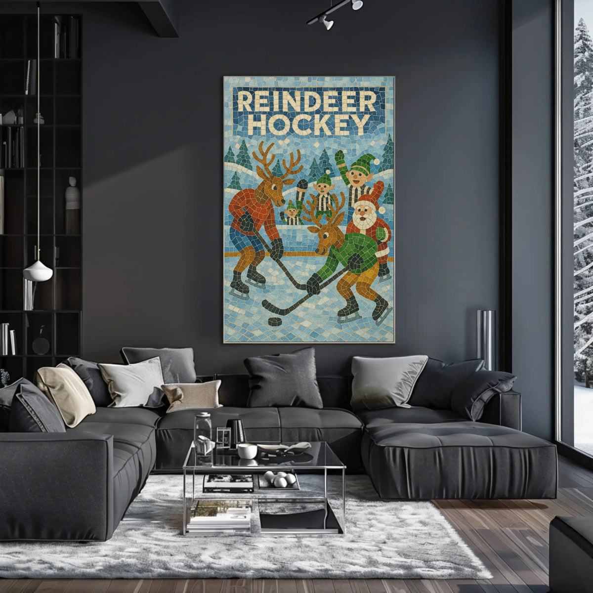Reindeer Hockey Holiday Sports Poster