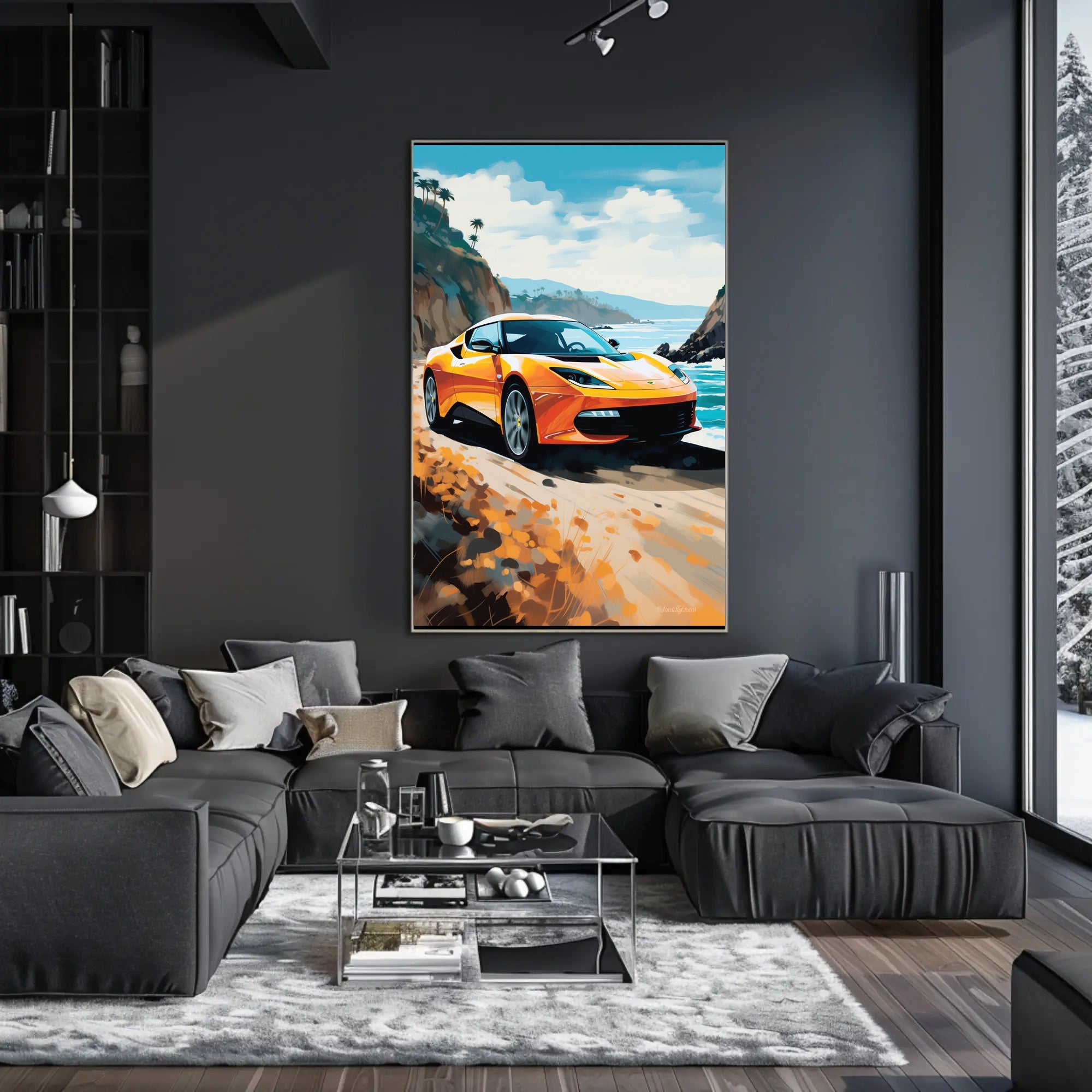 Modern Sports Car Adventure Coastal Road Travel Poster