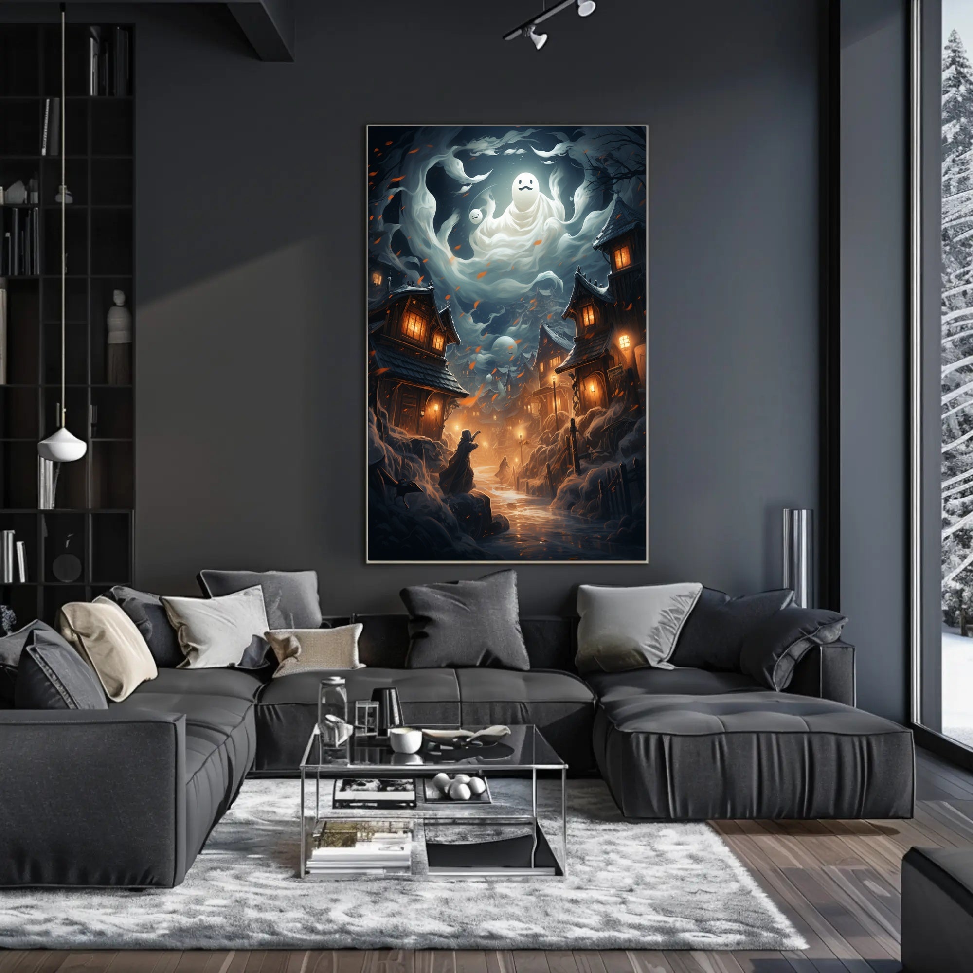 Enchanted Village Under Ghostly Skies Poster