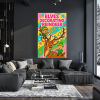 Elves Decorating Reindeer Poster