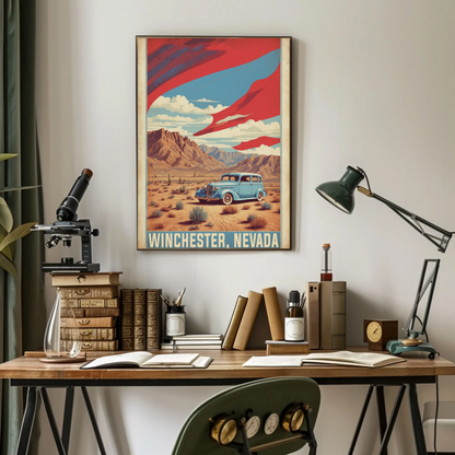 Winchester Nevada Desert Drive Scene Vintage Travel Poster