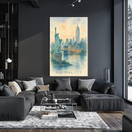 New York City Watercolor Landmarks Poster Classic Wall Art