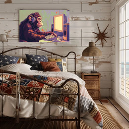 Chimpanzee with Headphones Retro Computer Poster