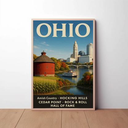 Ohio Scenic River Ferry Rural Landscape Americana Travel Poster