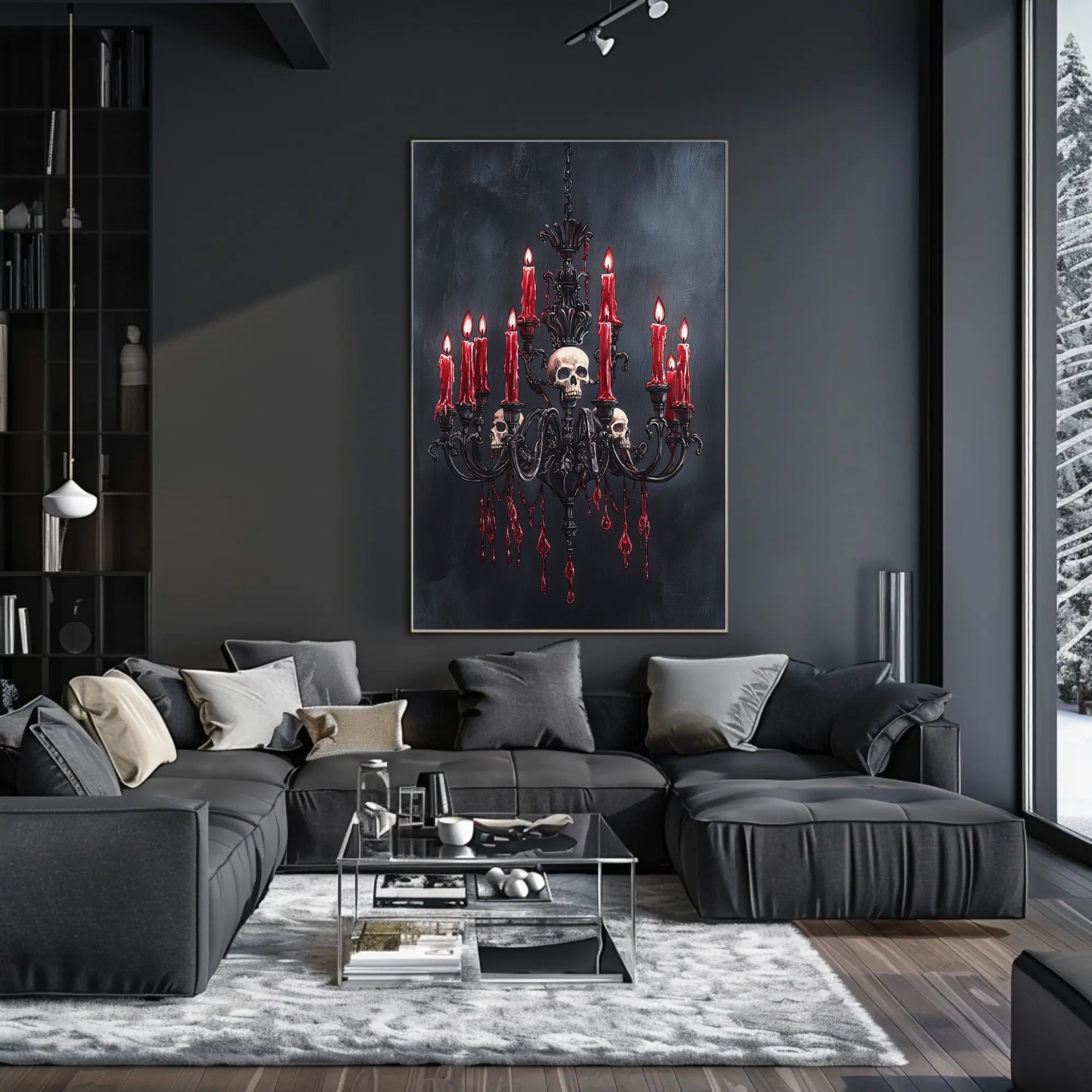 Gothic Chandelier With Skulls Poster