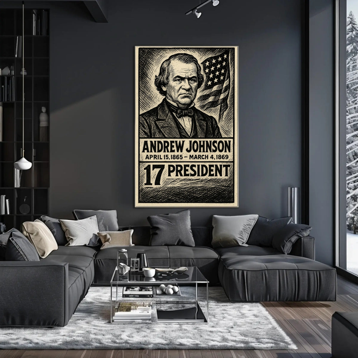 Andrew Johnson 17th President of the United States B & W Comic Sketch Poster