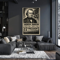 Andrew Johnson 17th President of the United States B & W Comic Sketch Poster