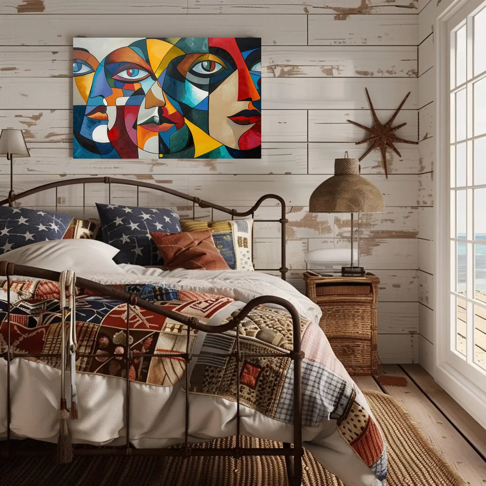 Cubist Faces Abstract Art Poster for Modern Interiors