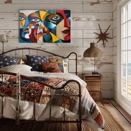 Cubist Faces Abstract Art Poster for Modern Interiors