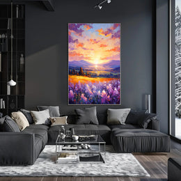 Vibrant Sunset Over Fields Poster