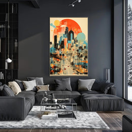 Vibrant Urban Cityscape with Nostalgic Vibes Artistic Poster