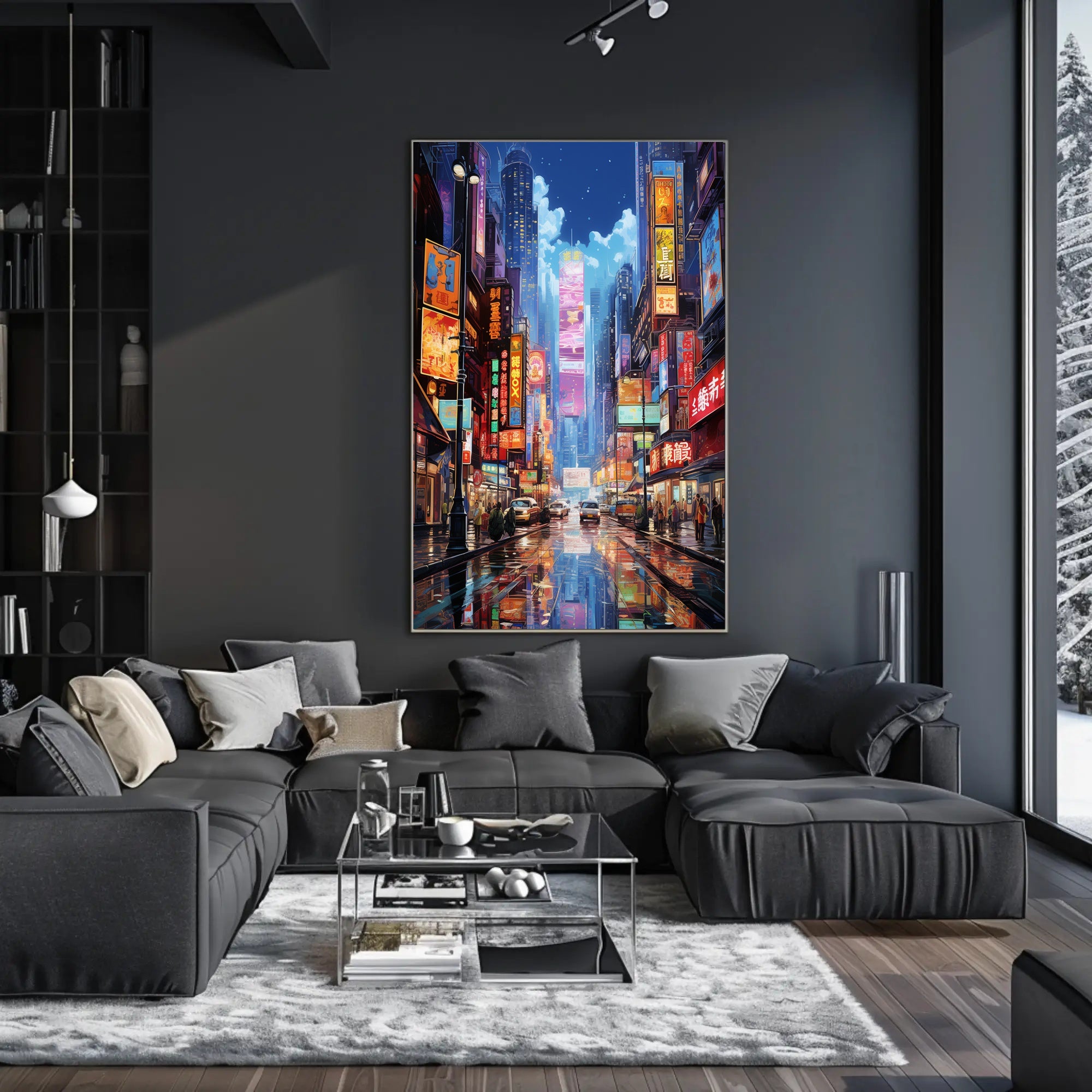 Neon Cityscape At Night Poster
