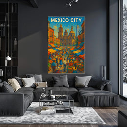 Mexico City Market Scene Poster