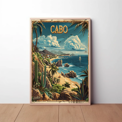 Cabo Vintage Coastal Mexico Travel Poster