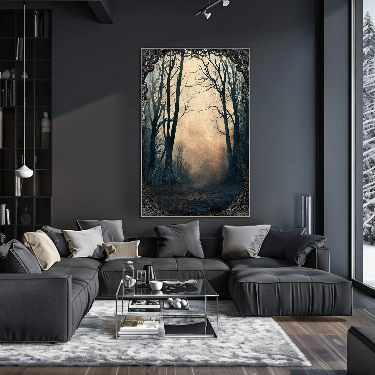 Mystical Dawn Forest Scene, Artistic Poster