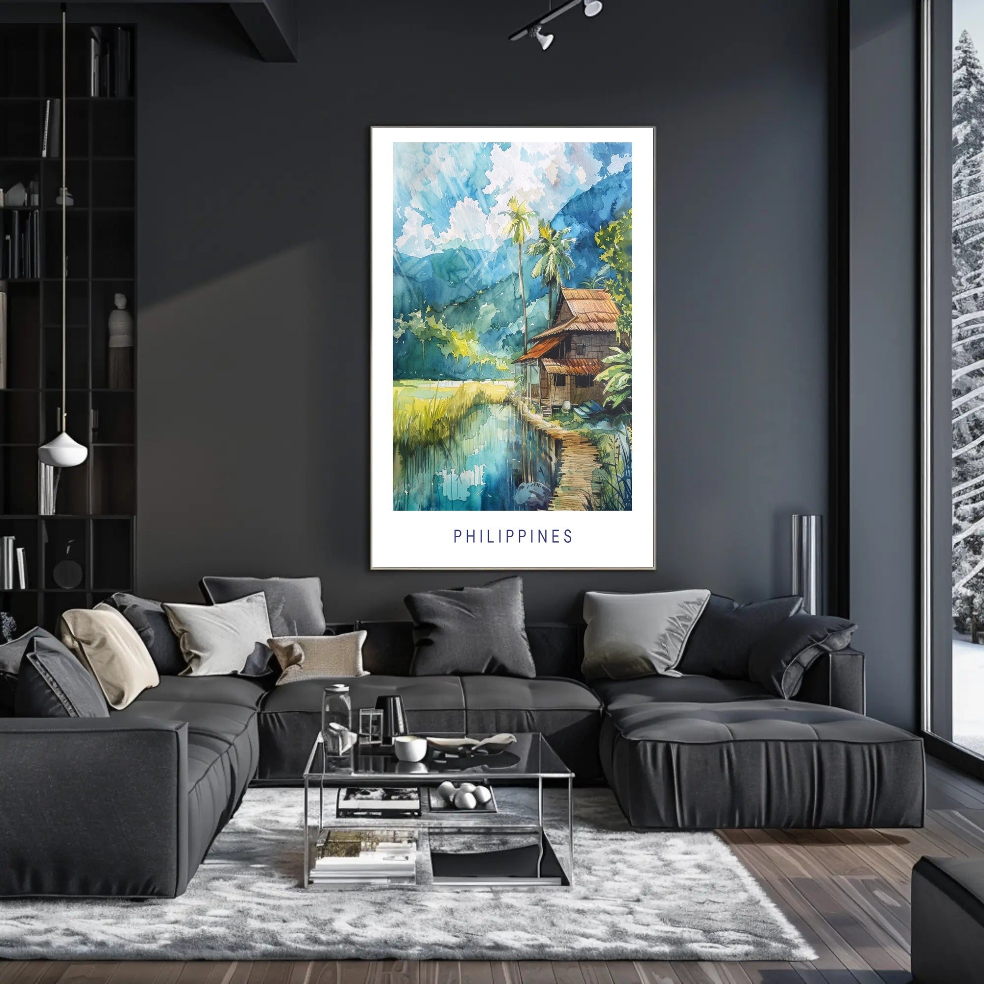 Serene Philippine Scene Watercolor Artistic Poster PosterGoat