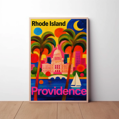 Providence Rhode Island Colorful Capitol Skyline Travel Poster Travel Poster