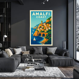 Amalfi Coast Poster Wall Art Mediterranean Scenic Print