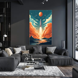 Rocket Launch Against Cosmic Backdrop Space or Astronomy Poster