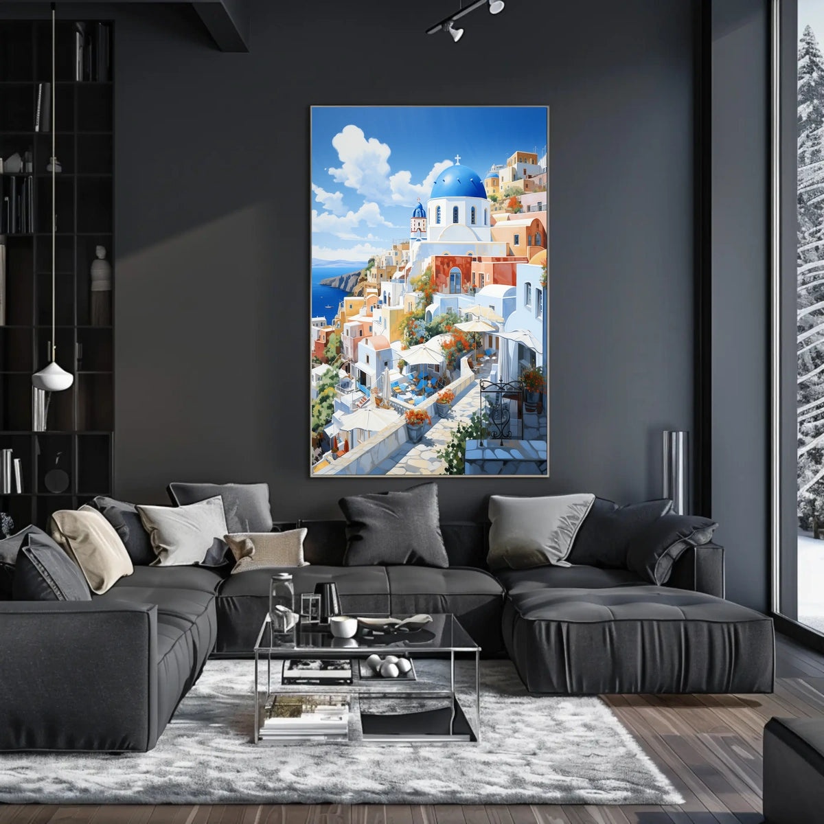 Santorini White and Blue Coastal Scene Travel Poster