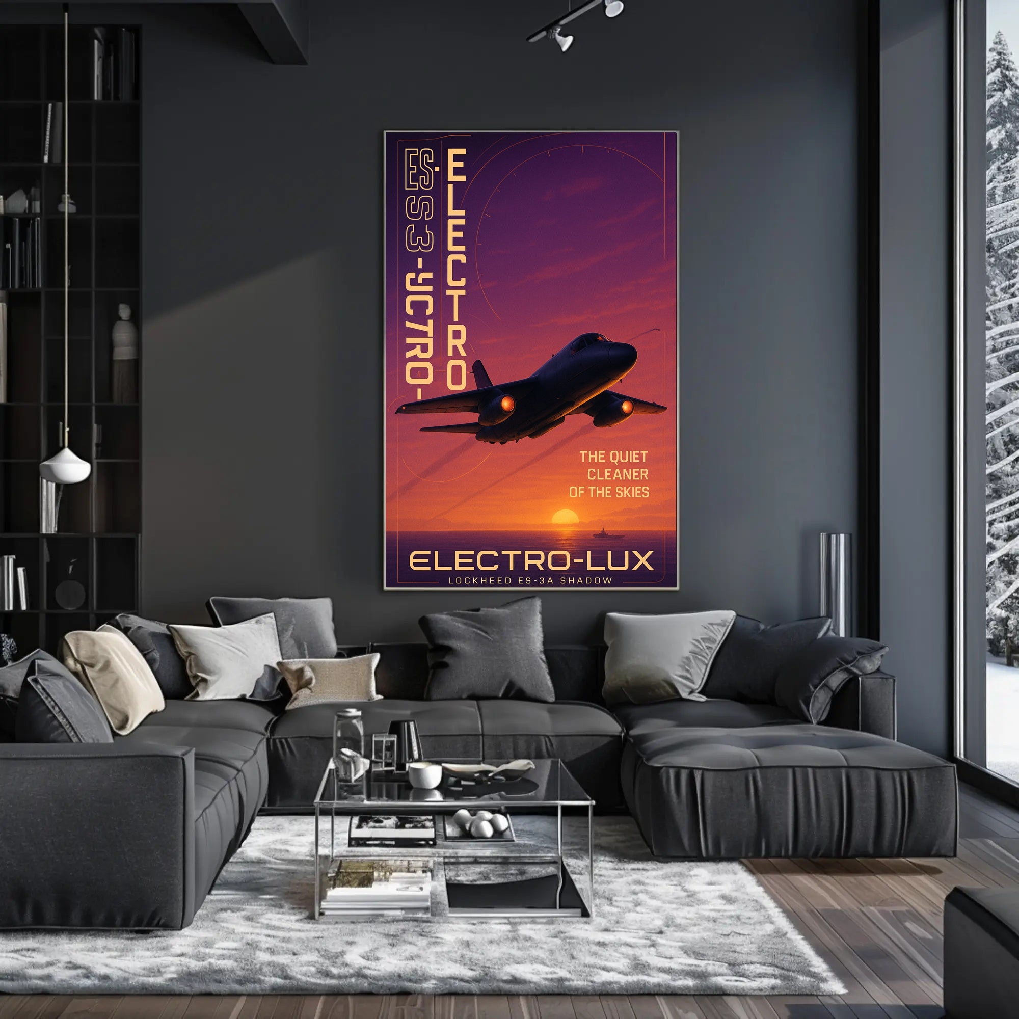Stealth Jet Silhouette at Sunset Poster