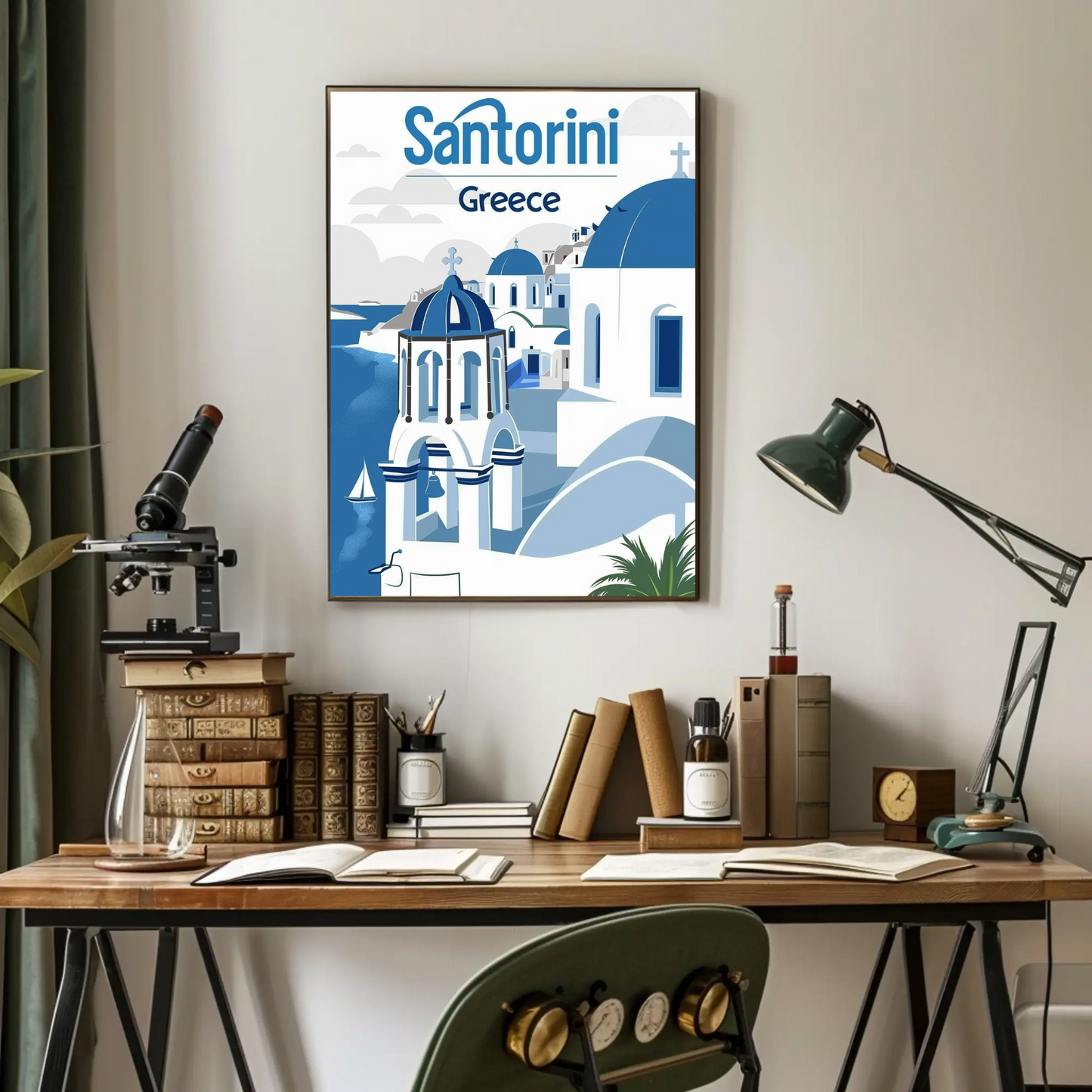 Santorini, Greece Vintage Style Poster