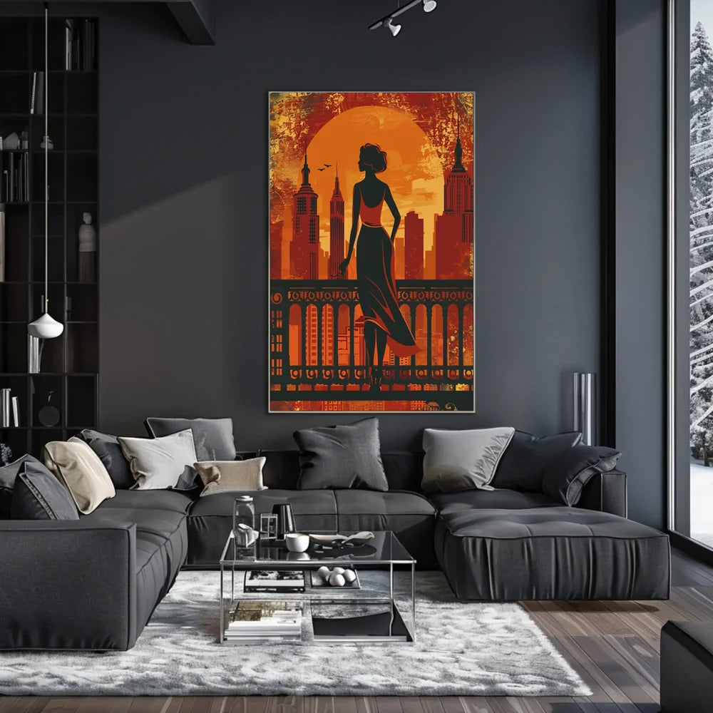 Urban Elegance: Vintage Cityscape Silhouette Poster