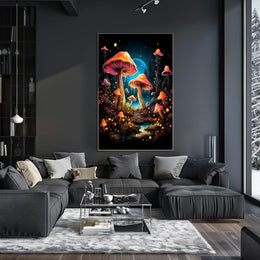 Enchanted Forest Glowing Mushrooms Fantasy Art Poster