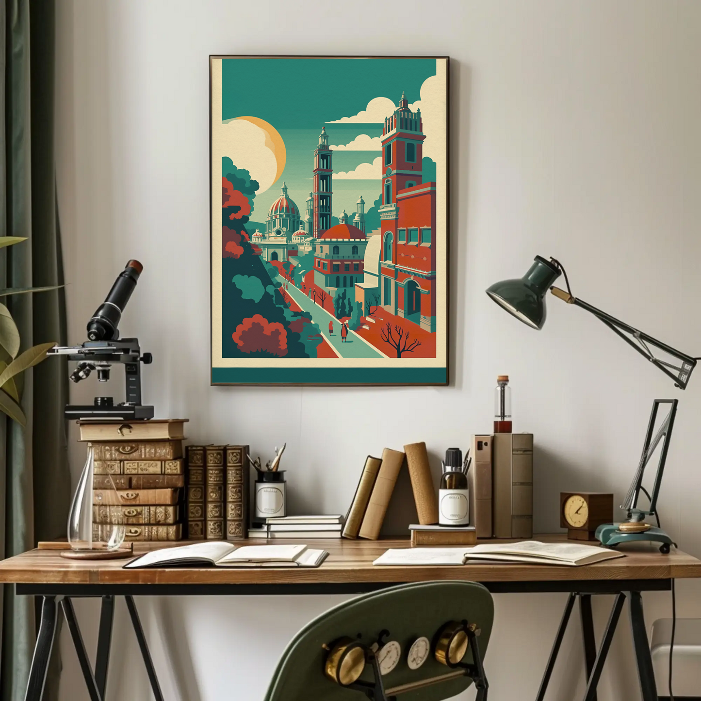 Historic European Architecture Courtyard Walk Vintage Travel Poster