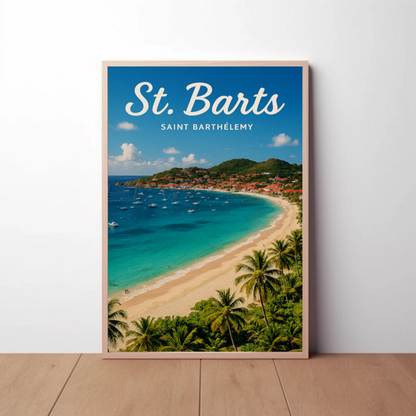 St Barts Caribbean Island Beach Coastline Travel Poster