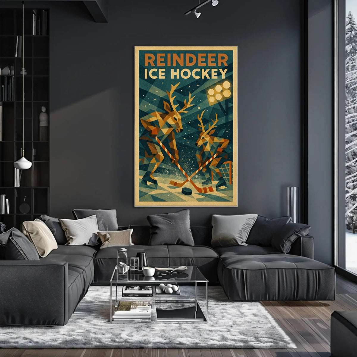 Reindeer Ice Hockey Artistic Design Sports Poster