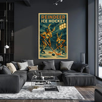 Reindeer Ice Hockey Artistic Design Sports Poster