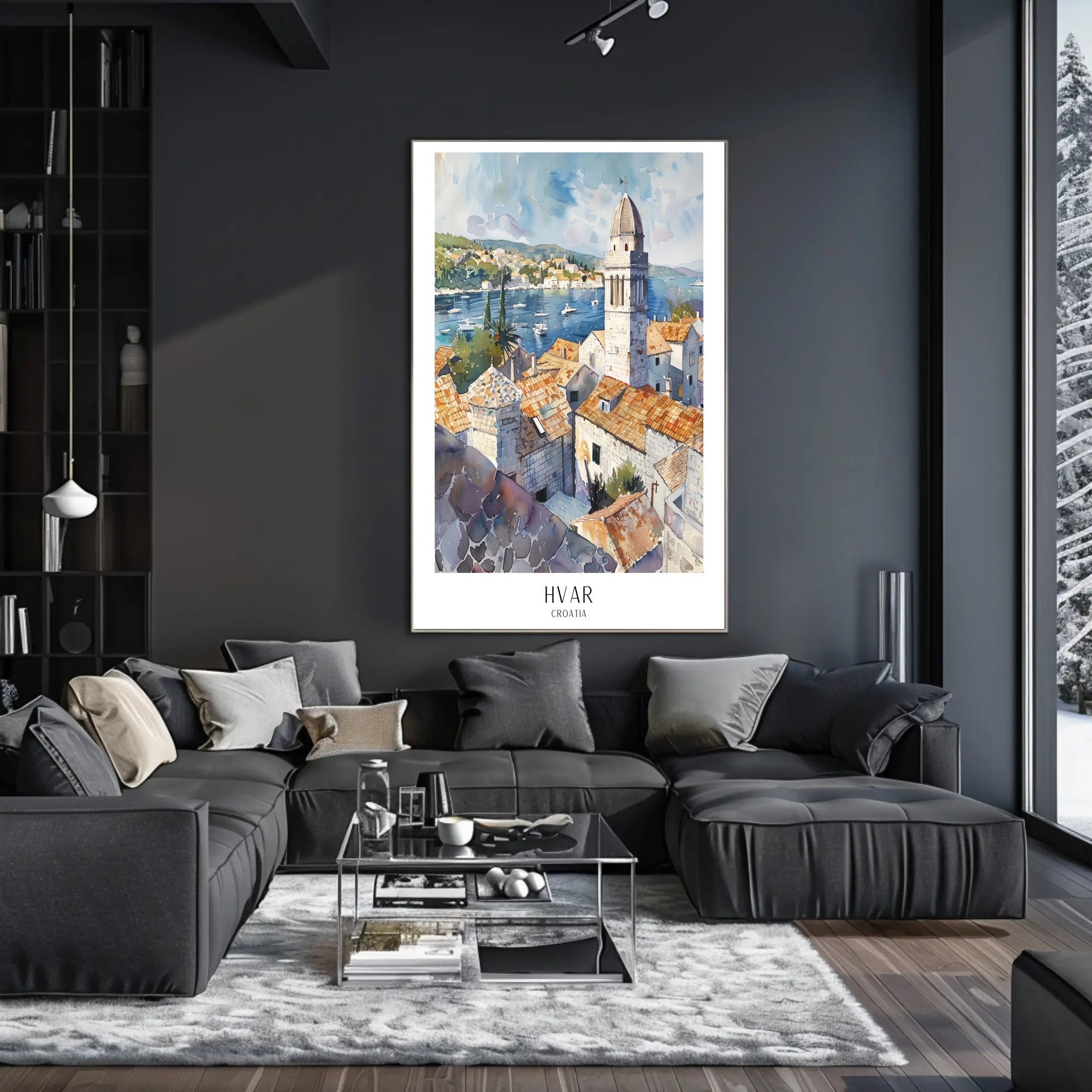 Hvar Croatia Scenic View Watercolor Travel Poster PosterGoat